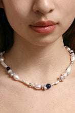画像をギャラリービューアに読み込む, NOELLE NECKLACE / ORGANIC WHITE PEARLS WITH BLUE CAT’S EYE GLASS BEADS / 925 STERLING SILVER