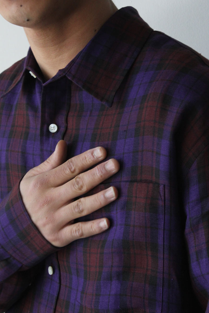 SHIRT NON-BINARY LINEN / PURPLE CHECK [70%OFF]