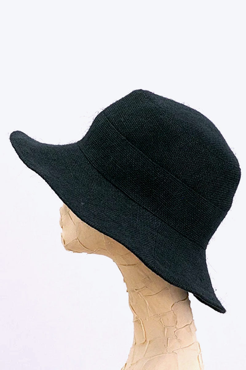 JUTE MID BRIM HAT WITH RIBBON DETAIL / BLACK [50%OFF]
