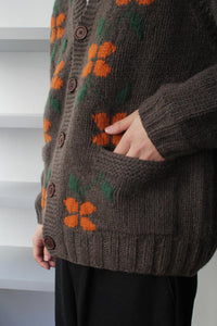COTTAGE LAMBSWOOL FLORAL HAND-KNIT CARDIGAN / MULTI [50%OFF]