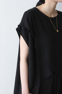 LUCIA SHIRT WITH FRONT FLOUNCE / BLACK [20%OFF]