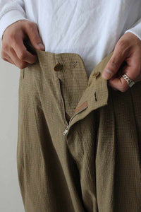 CREOLE COTTON WAFFLE MINI CHECK PEG TROUSER / BROWN [60%OFF]