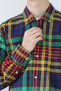 OPEN COLLAR CHECK L/S SHIRT / GREEN/MULTI  [STOCK EXCLUSIVE] [50%OFF]