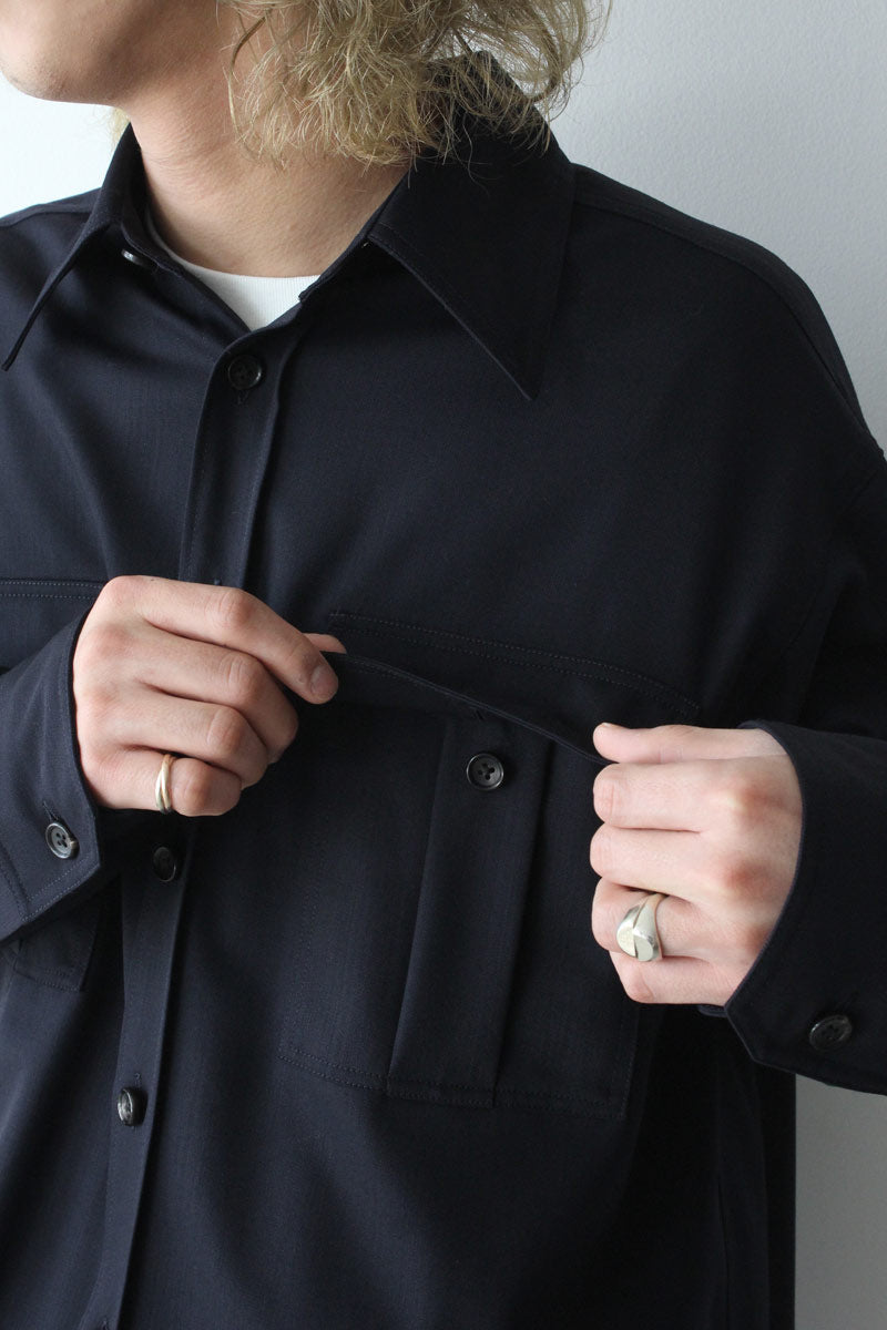 STOCK NEW CLASSIC SHIRT TROPICAL WOOL GABARDINE / DARK SAPPHIRE