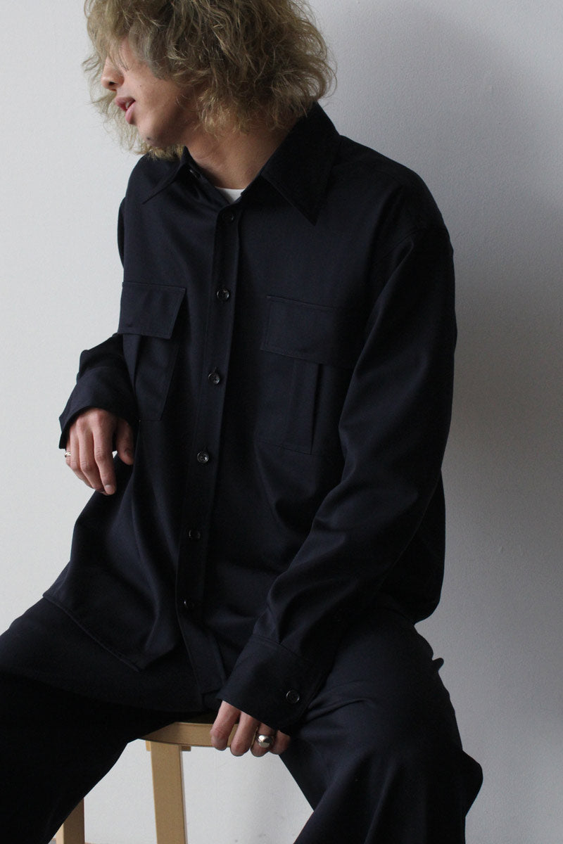 STOCK NEW CLASSIC SHIRT TROPICAL WOOL GABARDINE / DARK SAPPHIRE