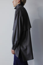 Load image into Gallery viewer, TWILL LEATHER FINISH LAYERED LONG SHIRT / DARK GRAY [30%OFF]