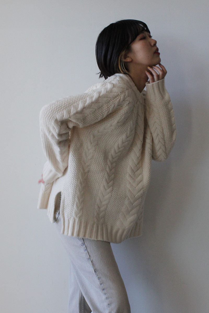 CABLE SWEATER / BONE WHITE WOOL [60%OFF]