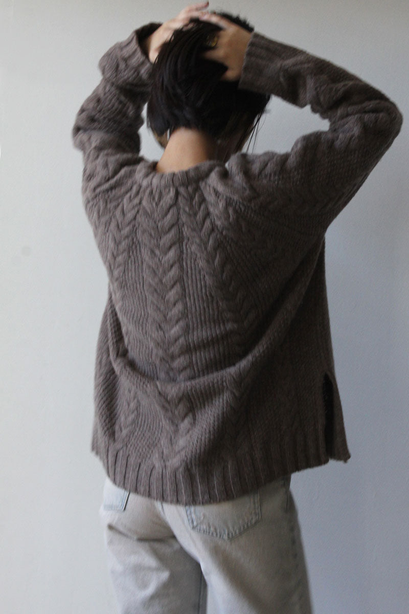CABLE SWEATER / DK BEIGE MEL WOOL [60%OFF]
