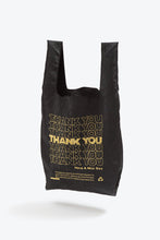 Load image into Gallery viewer, THANK YOU THANK YOU TOTE / GOLD THREAD ON BLACK TAFFETA