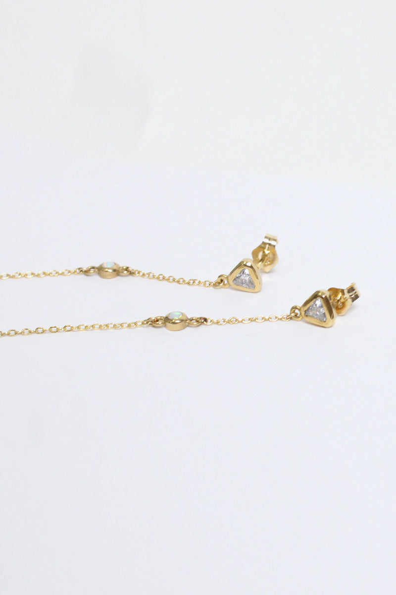 ARIA EARRING w/CZ AND OPAL STONE / 14K GOLD VERMEIL