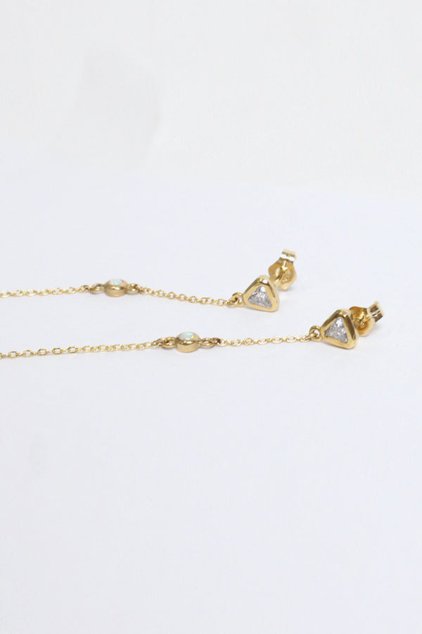 ARIA EARRING w/CZ AND OPAL STONE / 14K GOLD VERMEIL