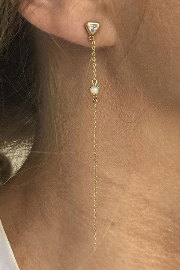 ARIA EARRING w/CZ AND OPAL STONE / 14K GOLD VERMEIL