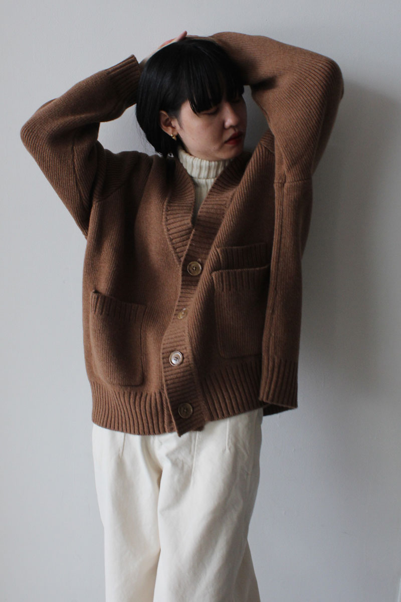 HOPE | MEGA CARDIGAN / BEIGE HEAVY WOOL RIB ウールカーディガン – STOCK