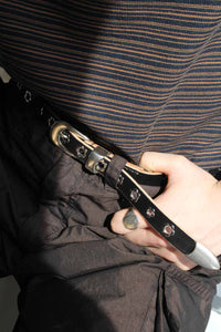 BELT 2CM / FLOWERS ON BLACK LEATHER
